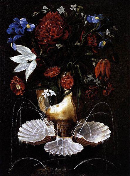 Juan de  Espinosa Still-Life with Shell Fountain and Flowers oil painting picture